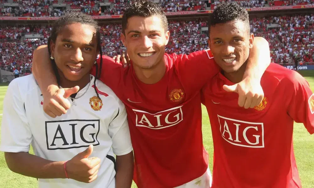 Nani, Cristiano Ronaldo and Anderson celebrating