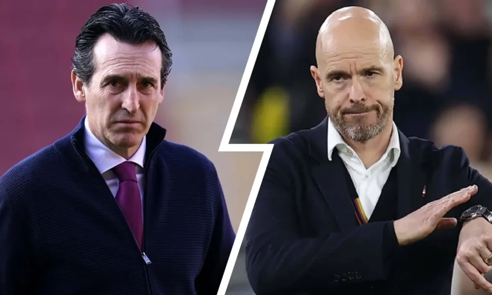 Aston Villa manager Unai Emery and Man Utd manager Erik ten Hag