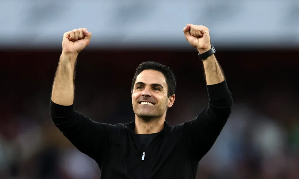 Mikel Arteta celebrates with Arsenal