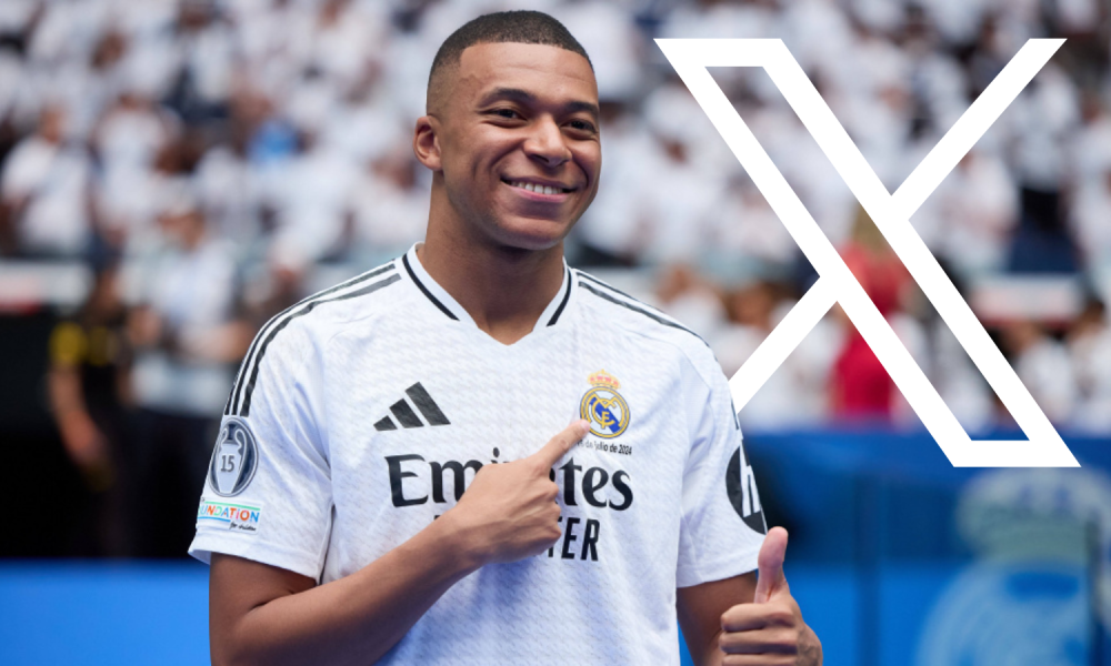 Kylian Mbappe and X / Twitter logo