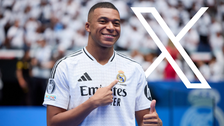 Kylian Mbappe and X / Twitter logo
