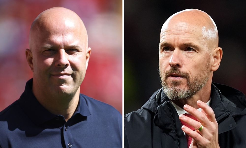 Liverpool manage Arne Slot and Man United manager Erik ten Hag