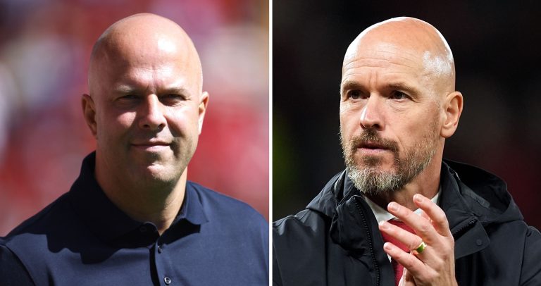 Liverpool manage Arne Slot and Man United manager Erik ten Hag