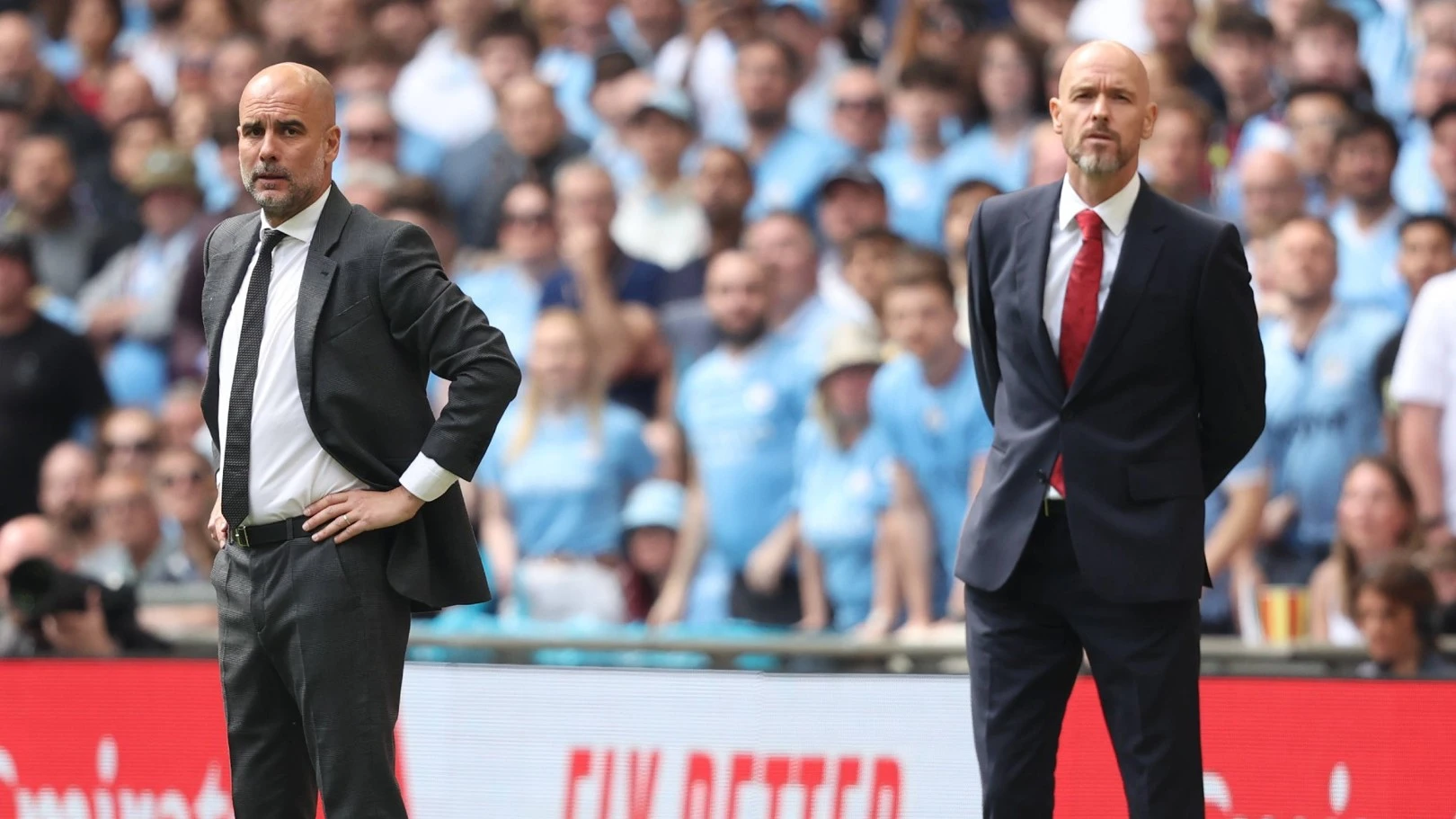 Manchester City manager Pep Guardiola and Erik ten Hag
