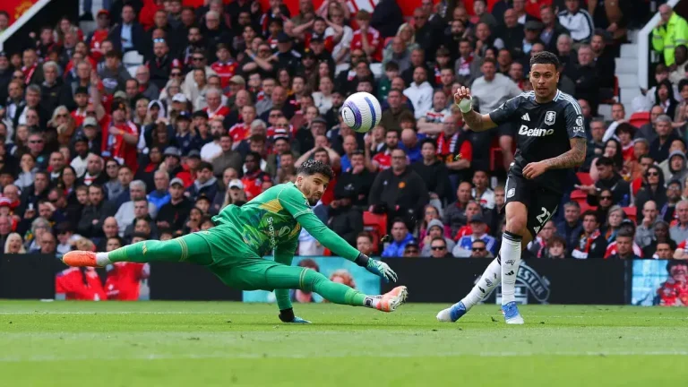 Aston Villa forward Morgan Rogers disallowed goal against Manchester United