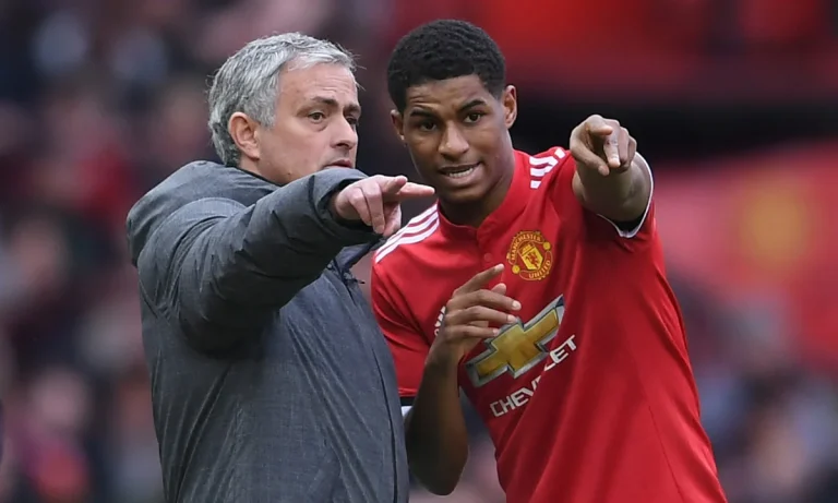 Marcus Rashford and Jose Mourinho
