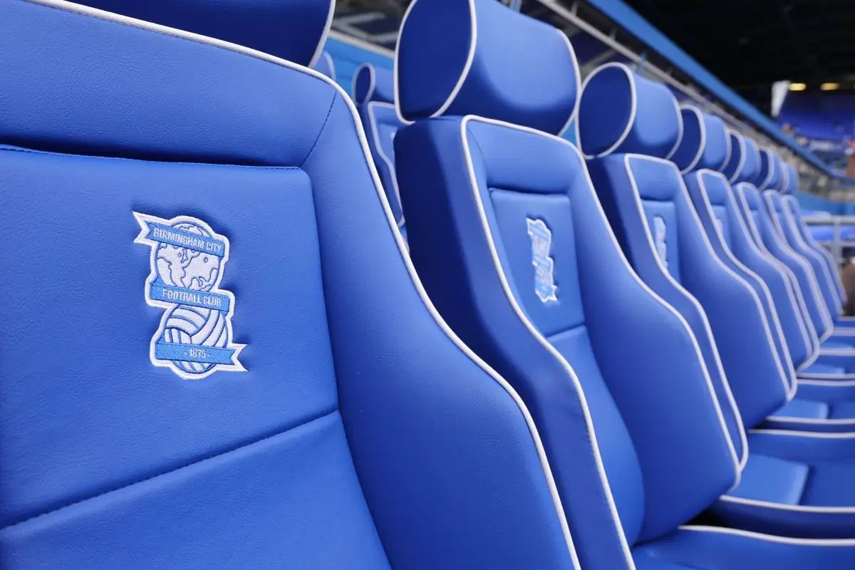 Birmingham City stadium seats with crest