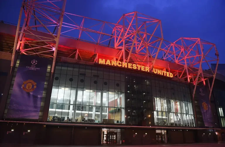 Manchester United Old Trafford outside at night