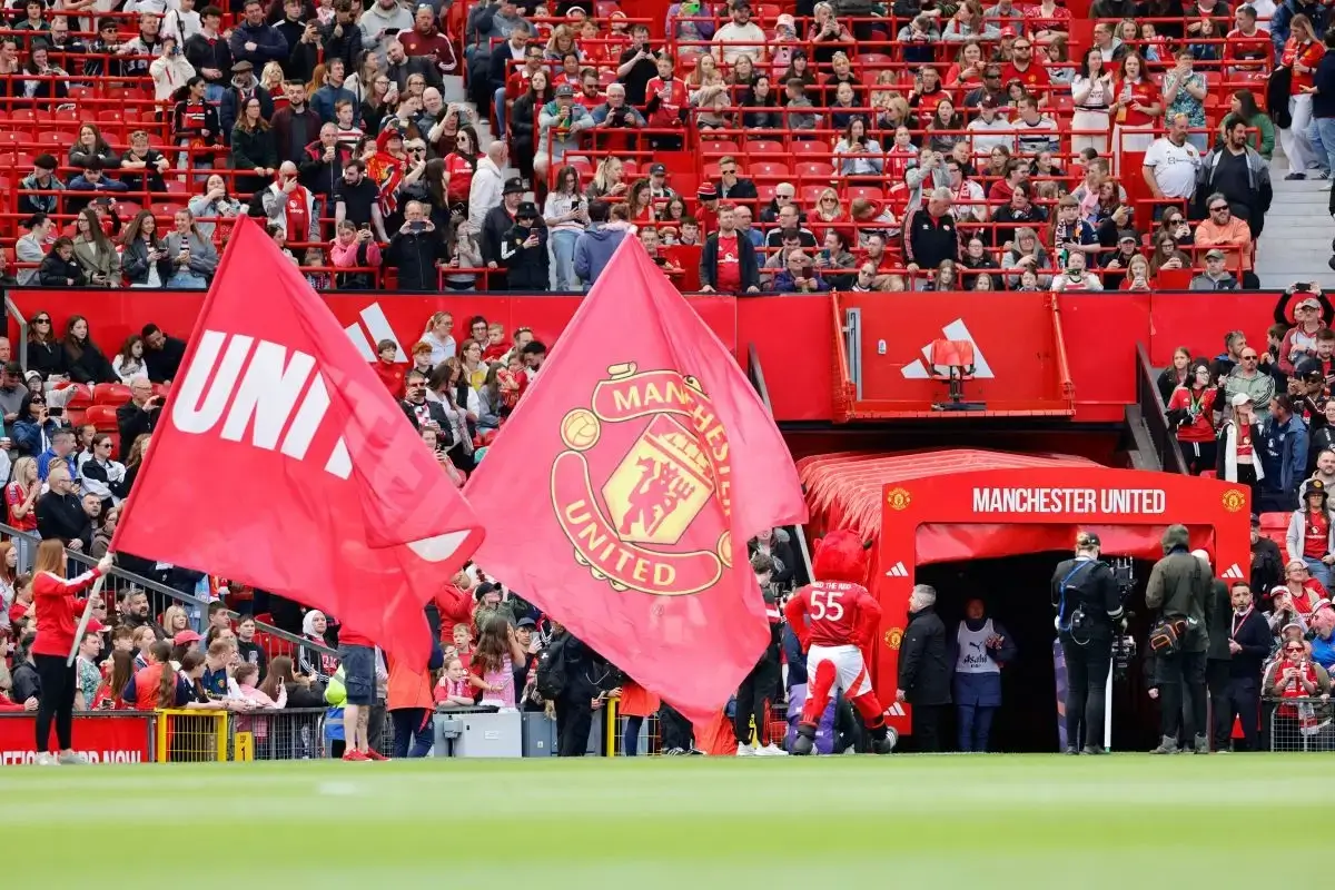Manchester United flag and tunnel at Old Trafford