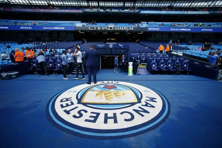 Manchester City crest at Etihad stadium