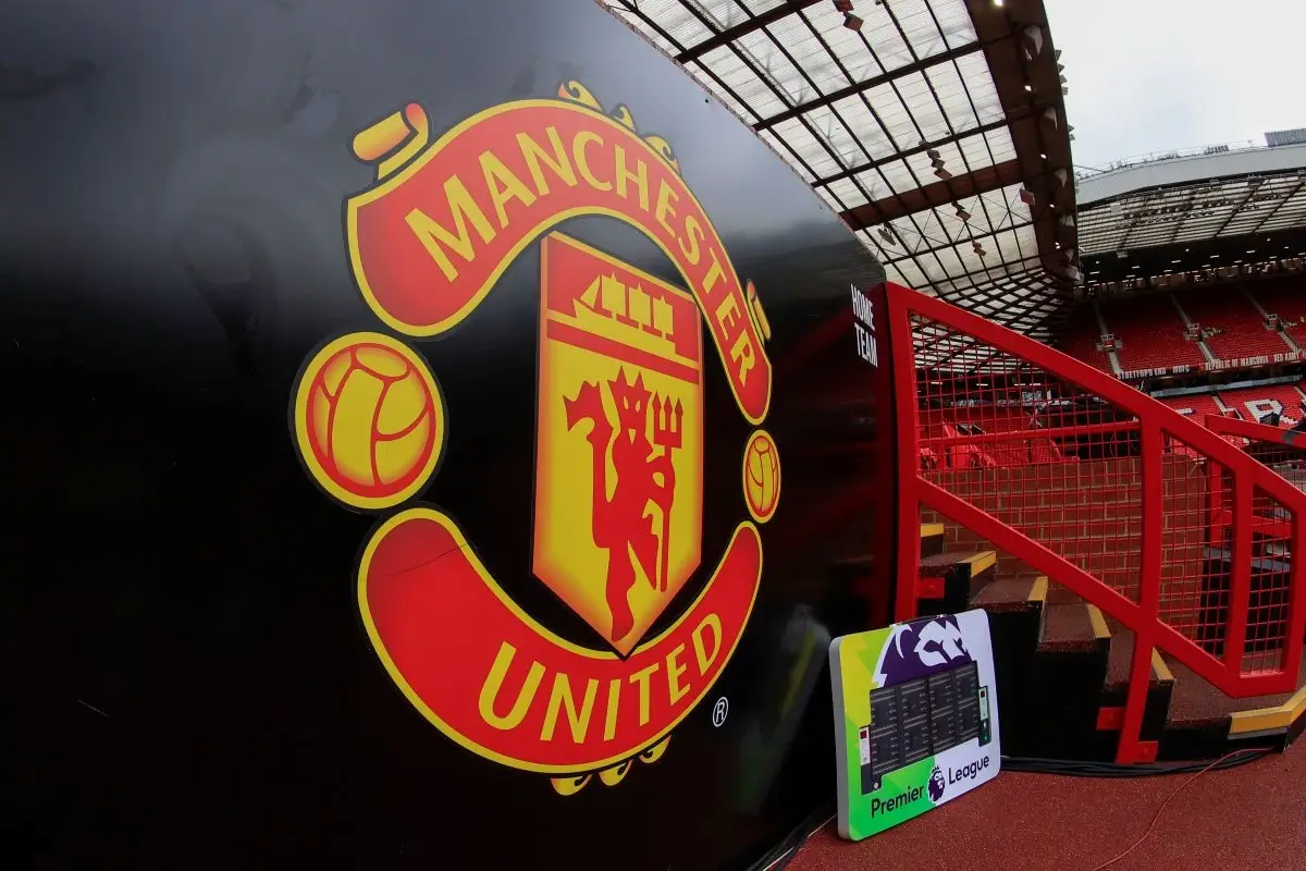 Manchester United dugout crest at Old Trafford