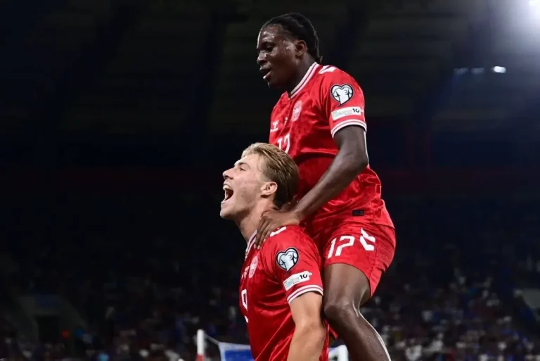 Rasmus Hojlund and Patrick Dorgu for Denmark